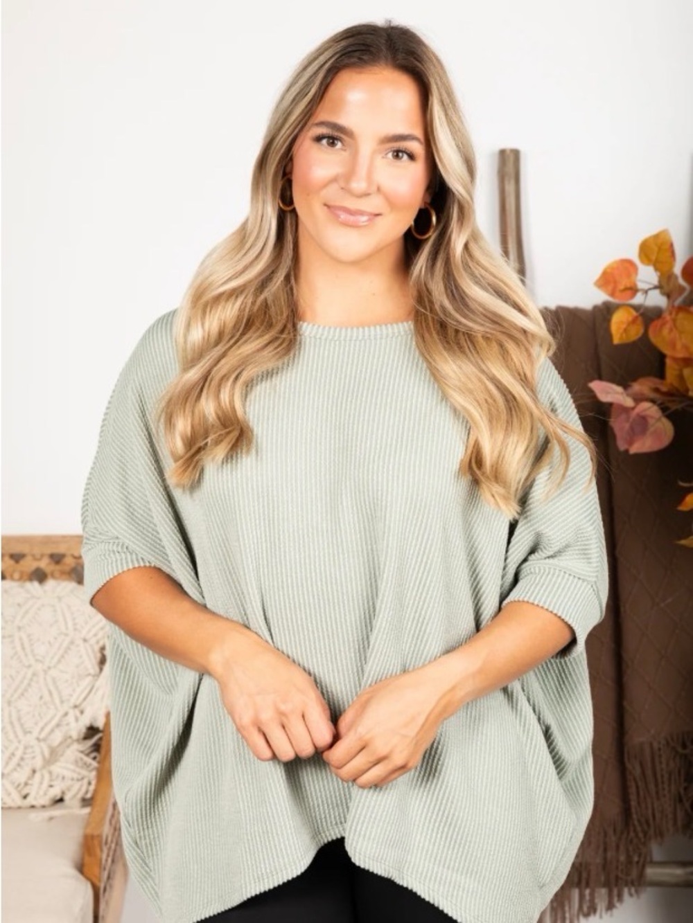 Andree Relaxed Waffle Knit Top - Sage Green